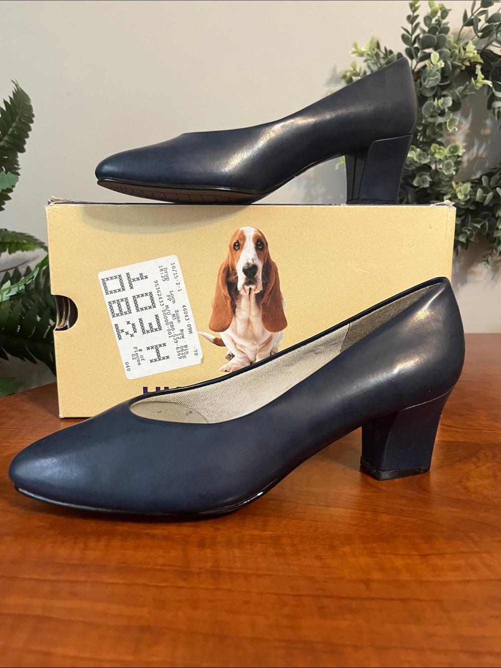 Hush Puppies Navy Leather Mid Block Heel Pump Helen - Women's